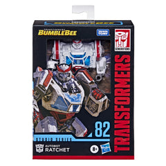Transformers Studio Series 82 Autobot Ratchet in vehicle mode with Cybertronian vehicle details.