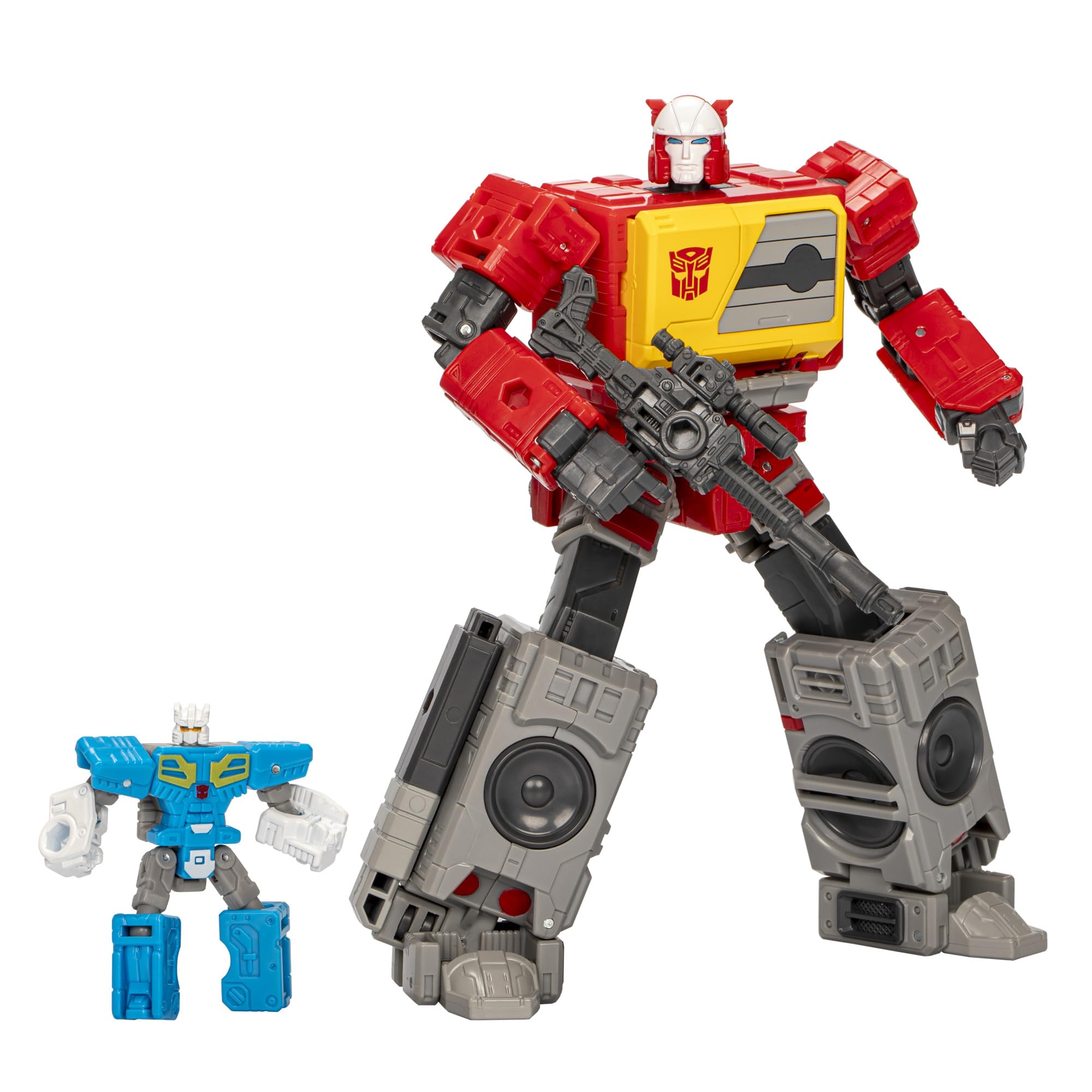 Transformers Studio Series Autobot Blaster boombox mode showcases movie-inspired deco for display.