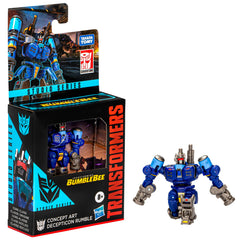 Transformers Studio Series Core Class Decepticon Rumble with two blaster accessories for mode-ready action.