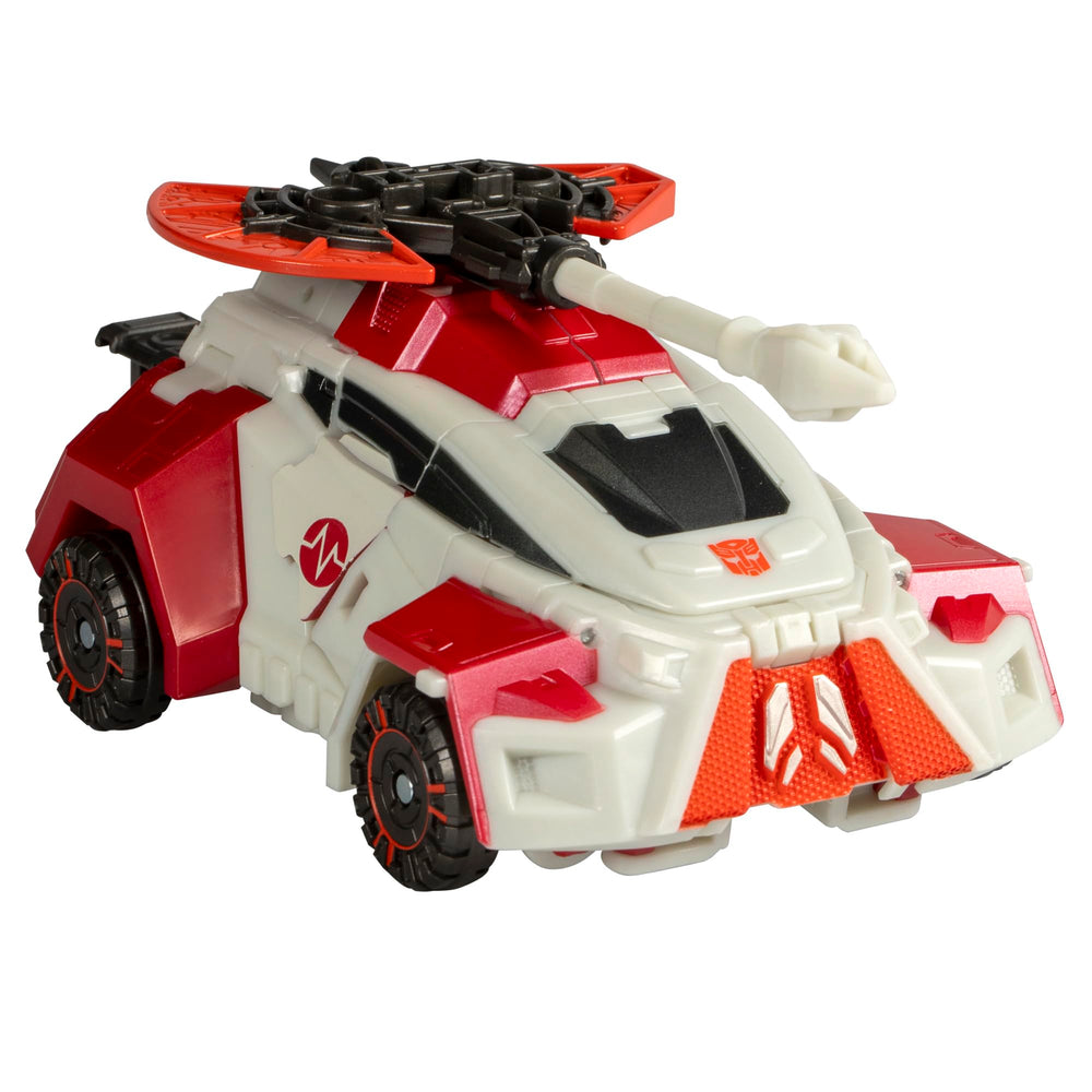 Transformers Ratchet Gamer Edition in Cybertronian car mode with game-inspired deco for dynamic display.