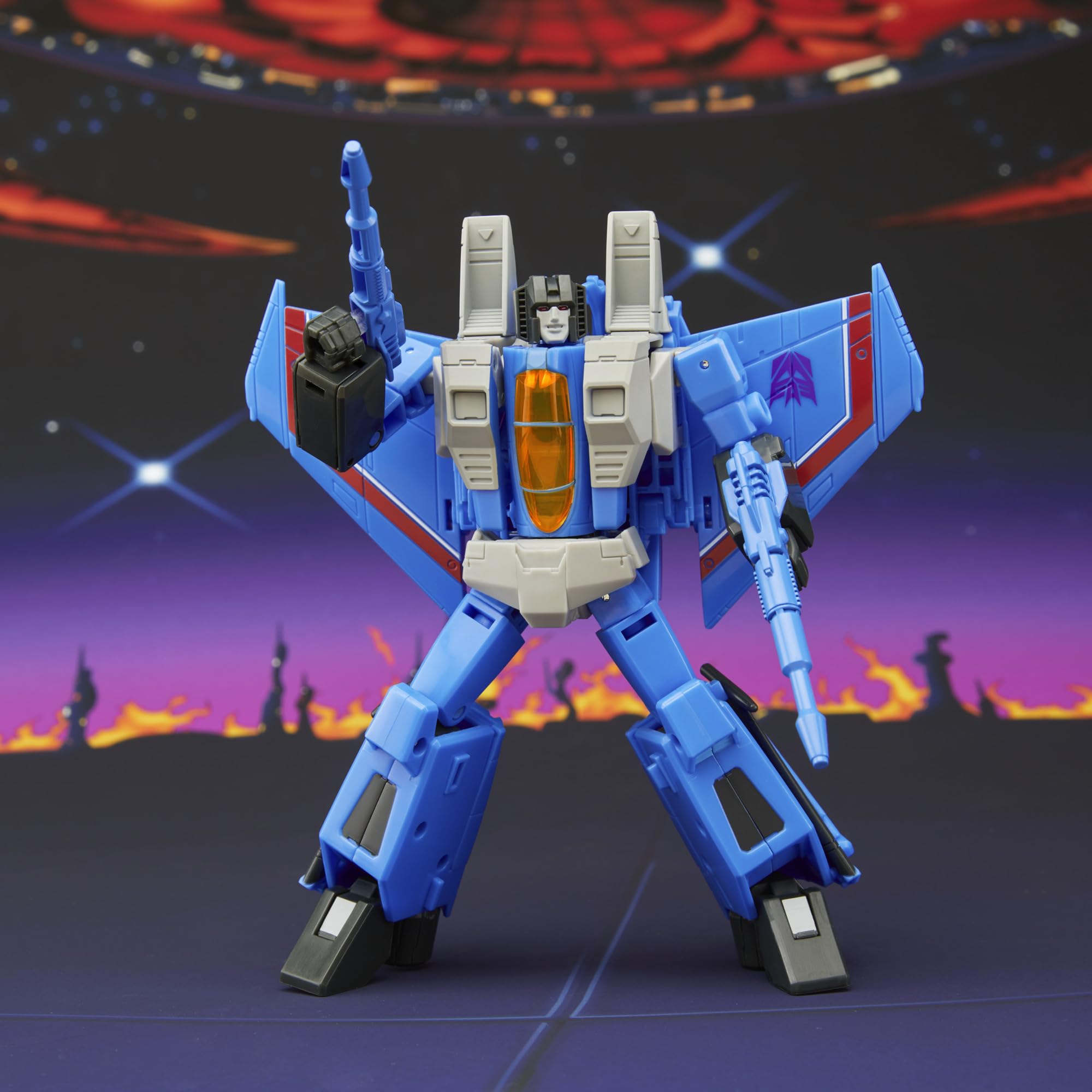 Articulated Thundercracker supports dynamic poses for display or play scenarios.