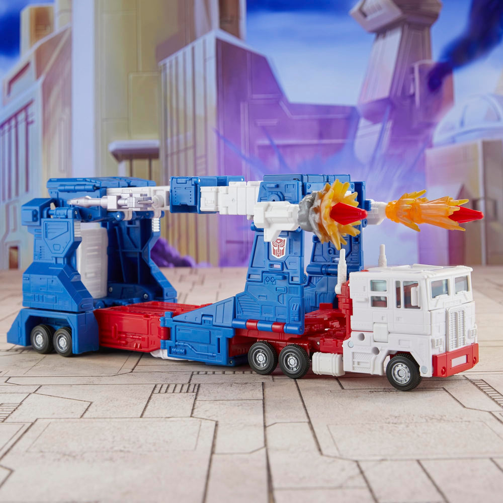 Battle of Autobot City backdrop enhances display scene