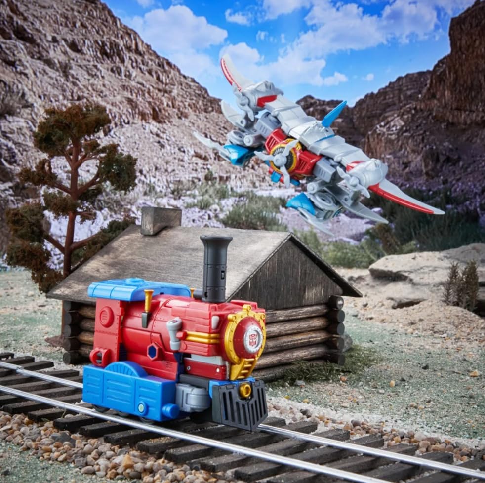 Transformers Timelines Starscream robot-to-steam flying machine mode, dynamic pose option.