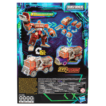 Transformers Trashmaster with articulated trash compactor arm attachment for dynamic posing.