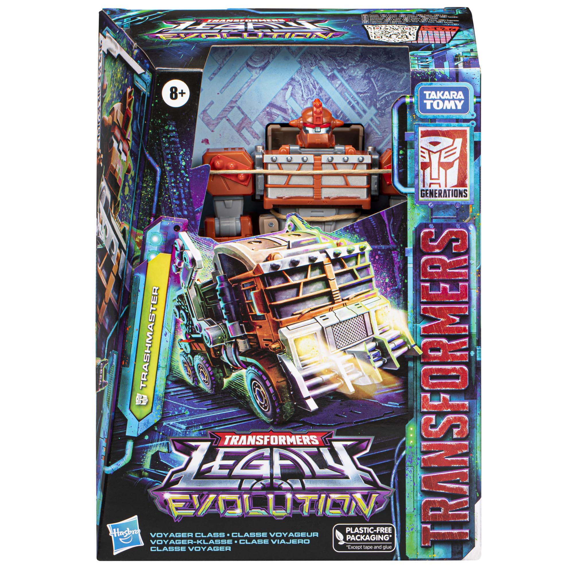 Transformers Trashmaster in waste-disposal truck mode highlighting 15-step transformation.