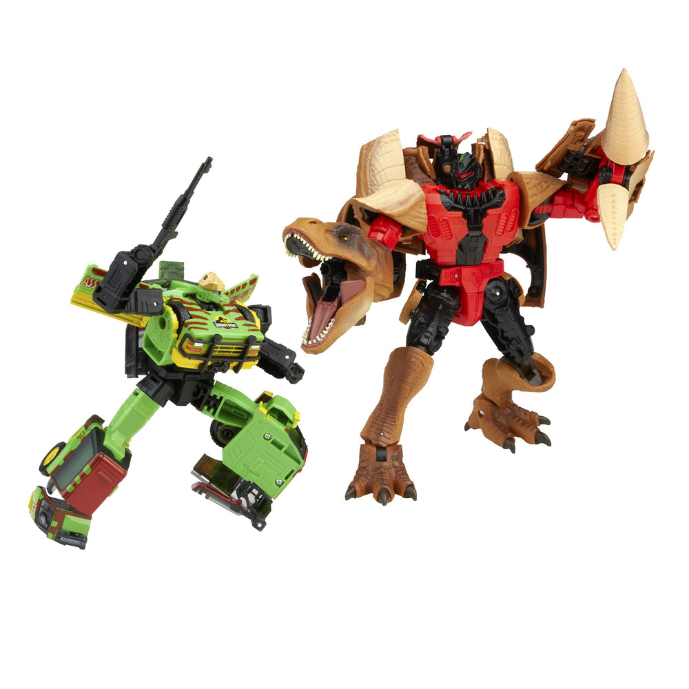 Transformers Tyrannocon Rex in robot mode shows detailed molded texture for collectors.