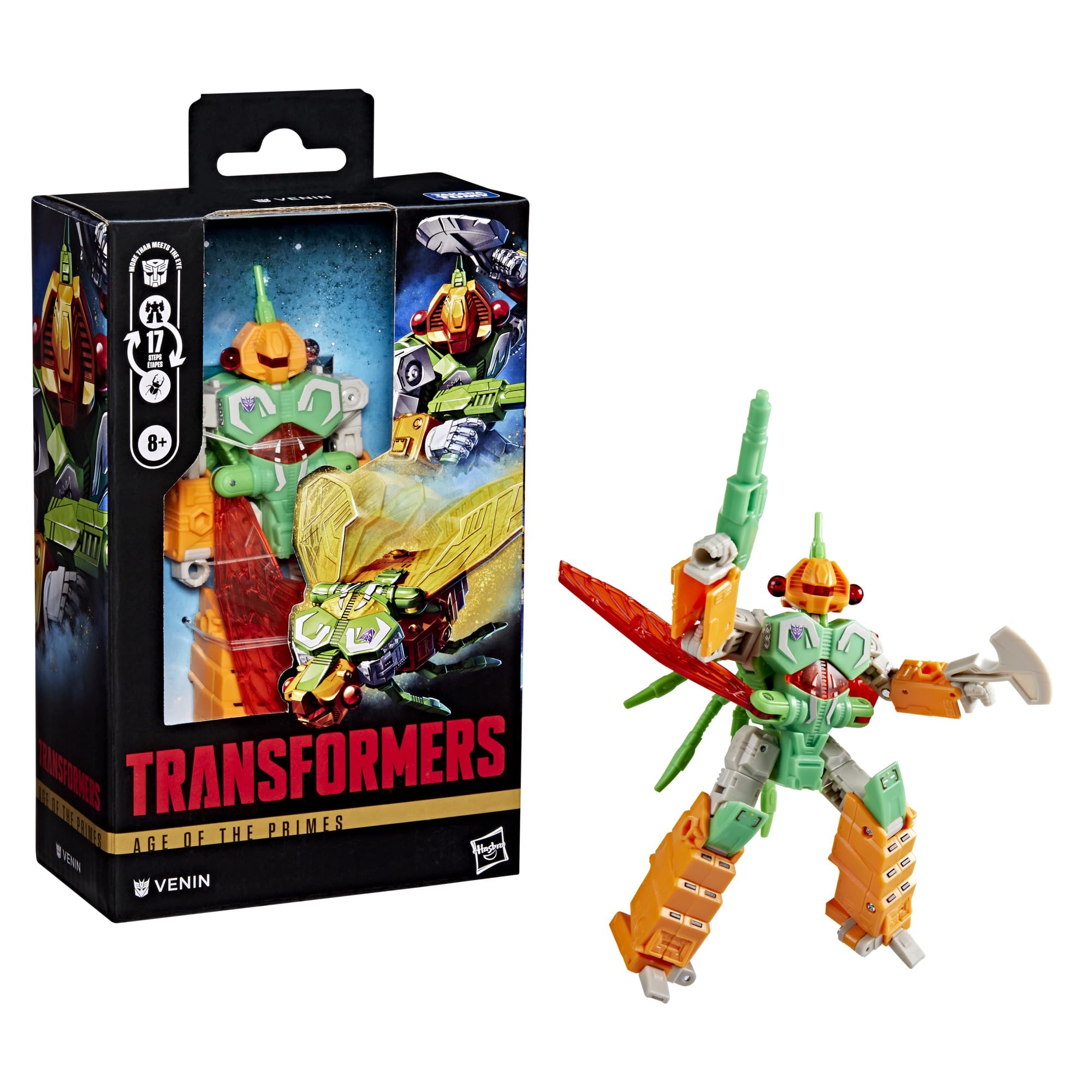 Venin with blaster and axe accessories for action play