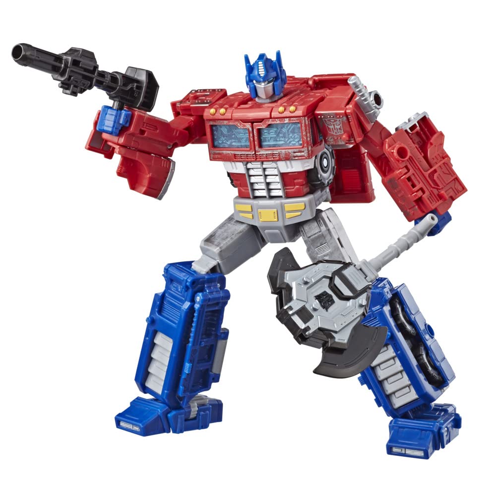 Transformers WFC-S11 Optimus Prime robot mode with customizable weapons for battle readiness.