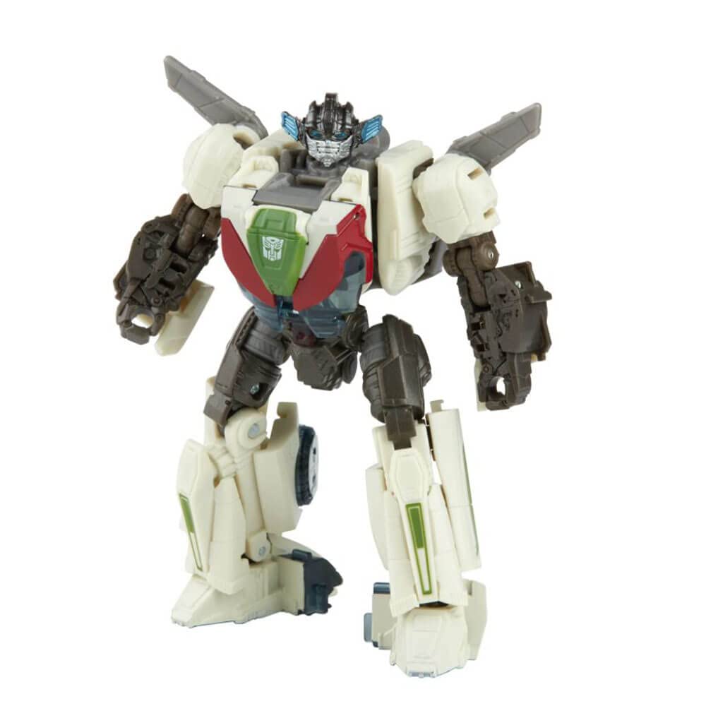 Transformers Wheeljack in robot mode figure with poseable joints for dynamic display.