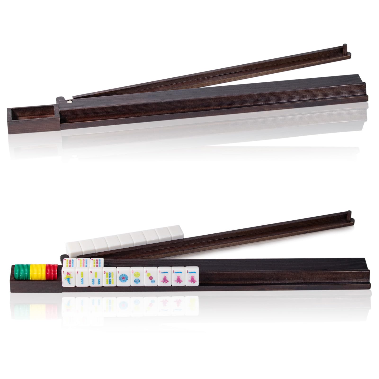 Tratizari mahjong racks with wooden pushers offer a stable 21-inch setup.