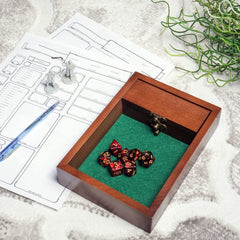 Compact Wooden D&D Dice Tray ideal for tabletop RPG setups.