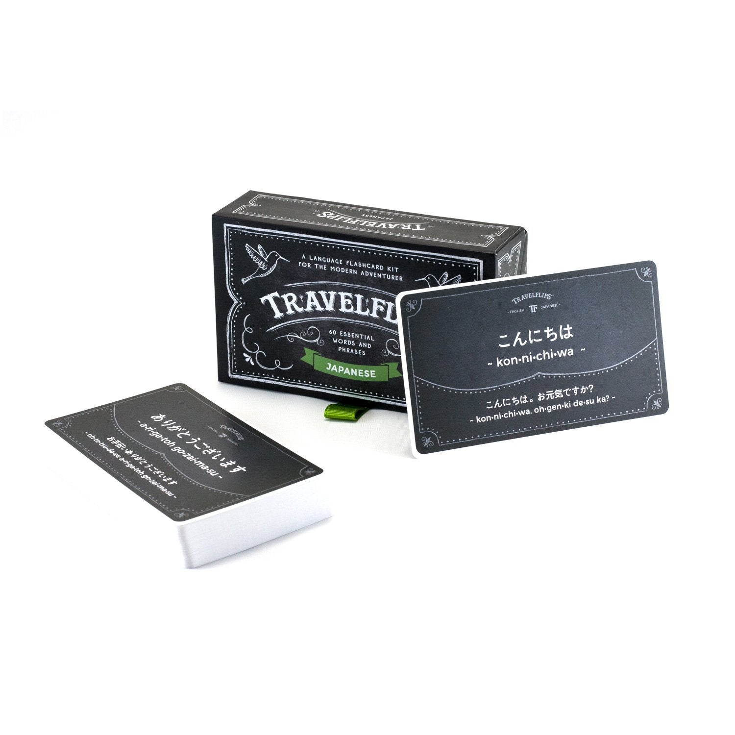 Travelflips Japanese flash cards showing phonetic pronunciation for speaking practice