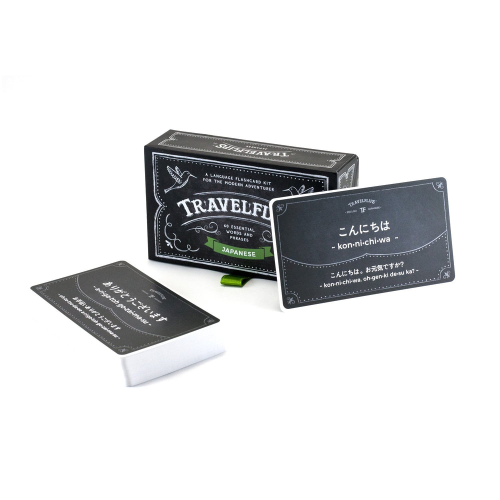 Travelflips Japanese flash cards showing phonetic pronunciation for speaking practice