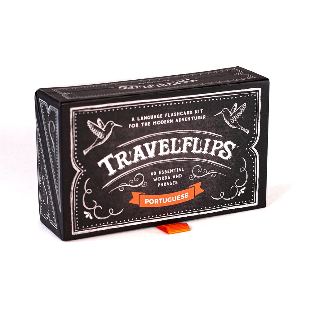Travelflips Portuguese flash cards portable box enables travel-ready practice.