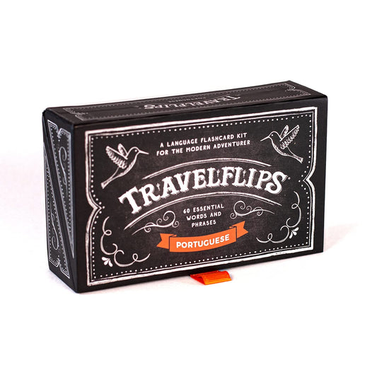 Travelflips Portuguese flash cards portable box enables travel-ready practice.