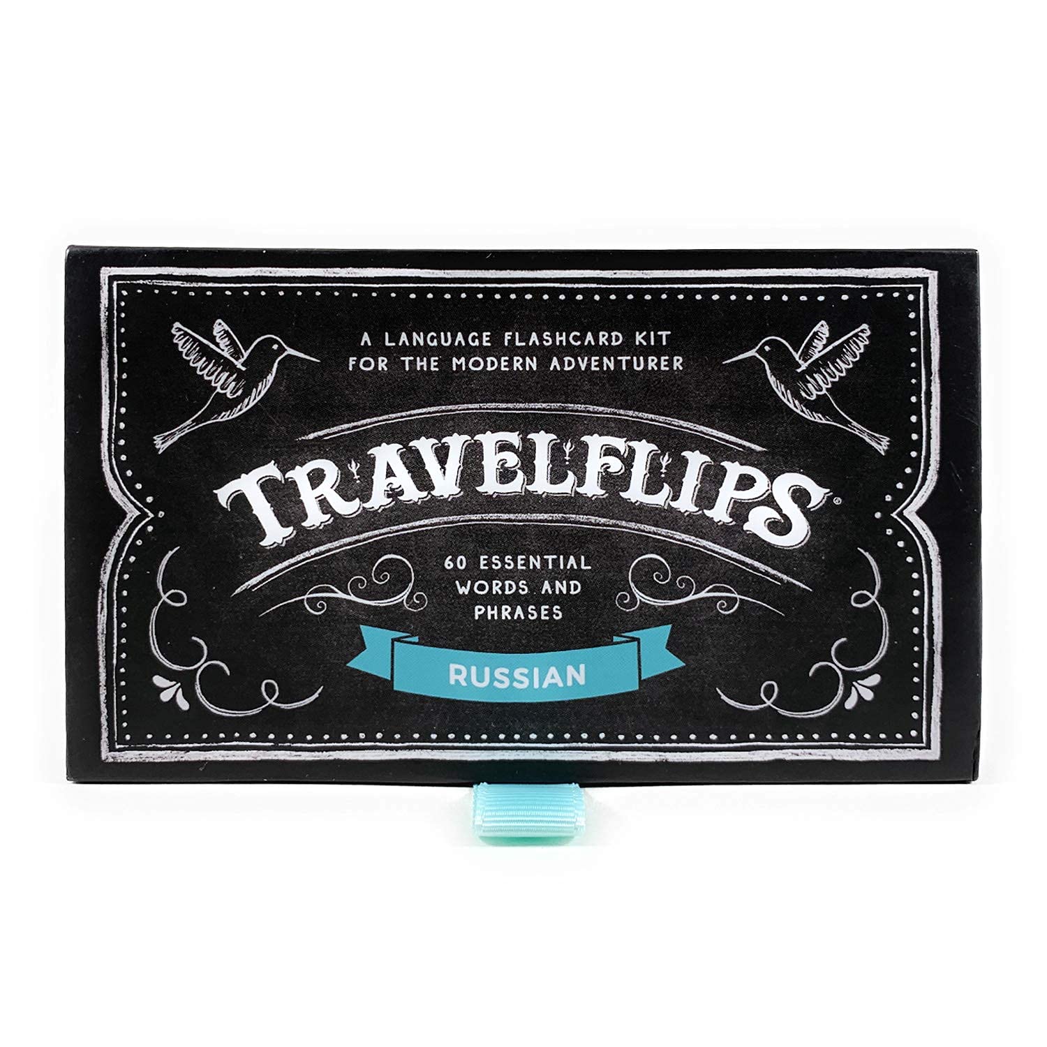 Travelflips Russian flash cards box displayed, keeping materials organized for travel study sessions.