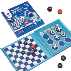 Travofun 2-in-1 board opens for travel-friendly checkers and tic-tac-toe.