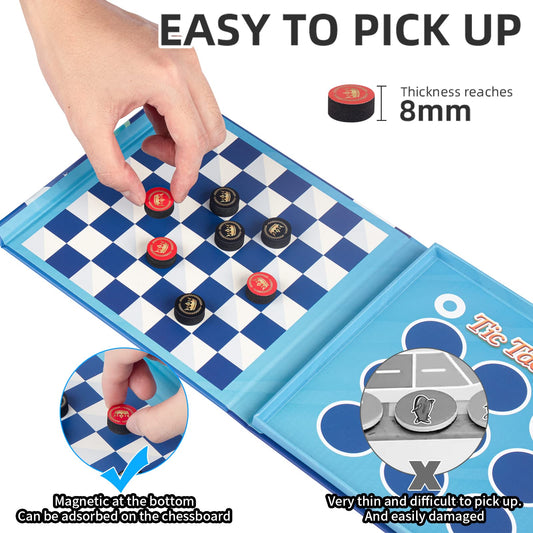 Travofun magnetic checker pieces stay securely on the board during play.