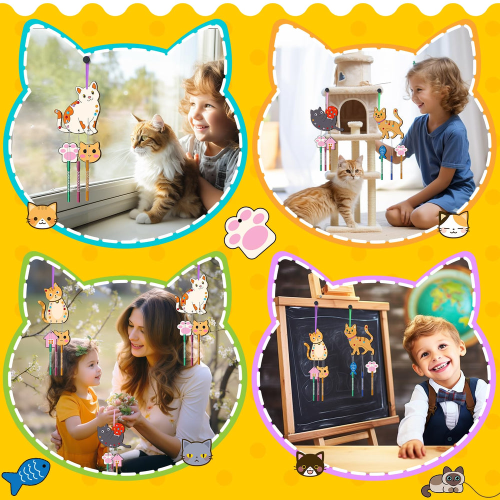 TREACLUB 3D eyes complete cute cat wind chimes with playful detail.