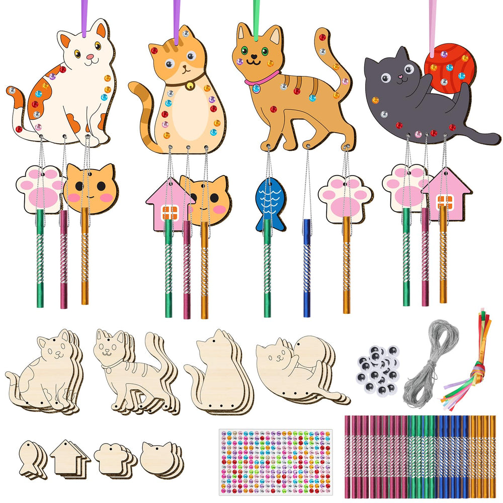 TREACLUB cat wind chime kit blank cutouts ready for painting and decoration.