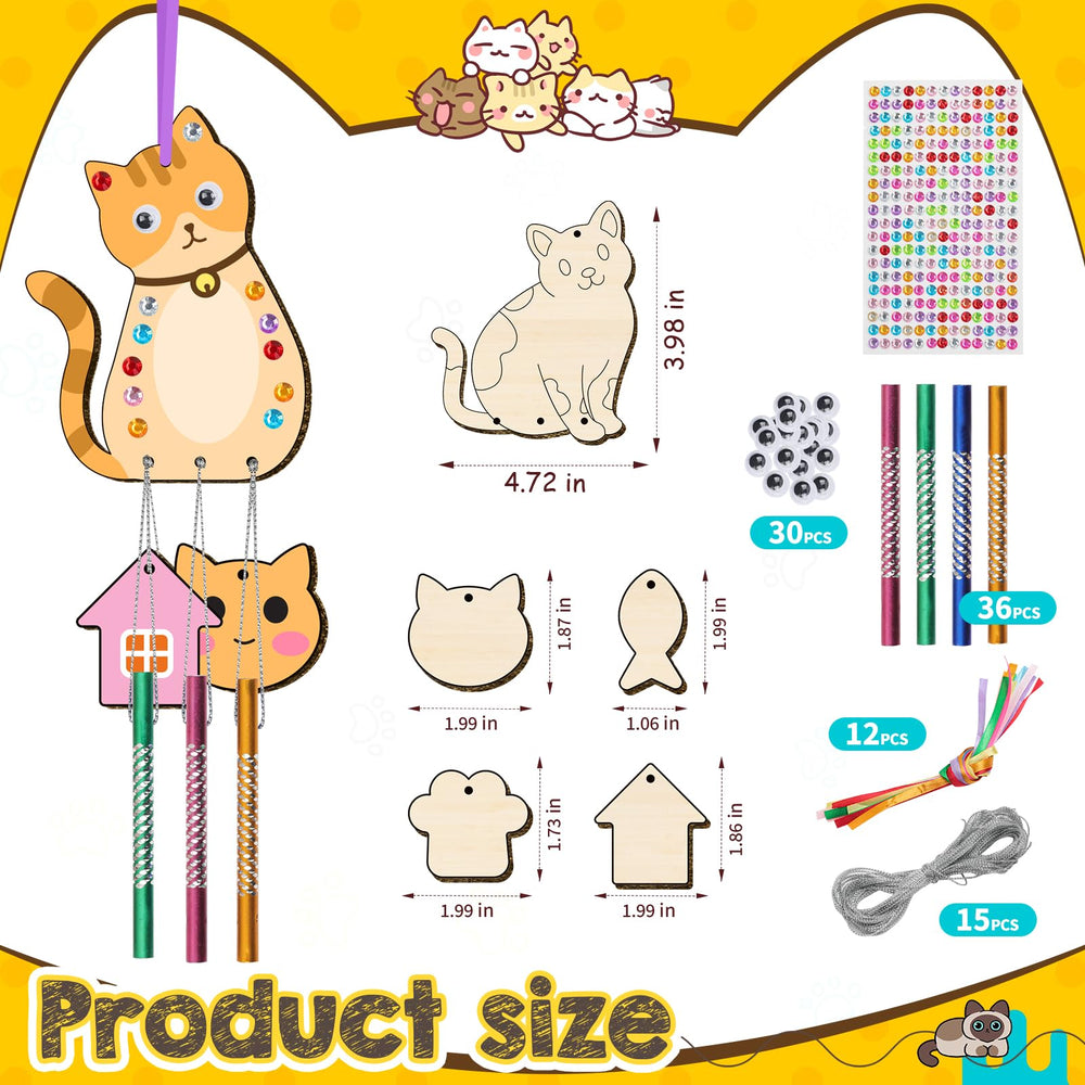 TREACLUB cat wind chime kit small cutouts ready for colorful designs.