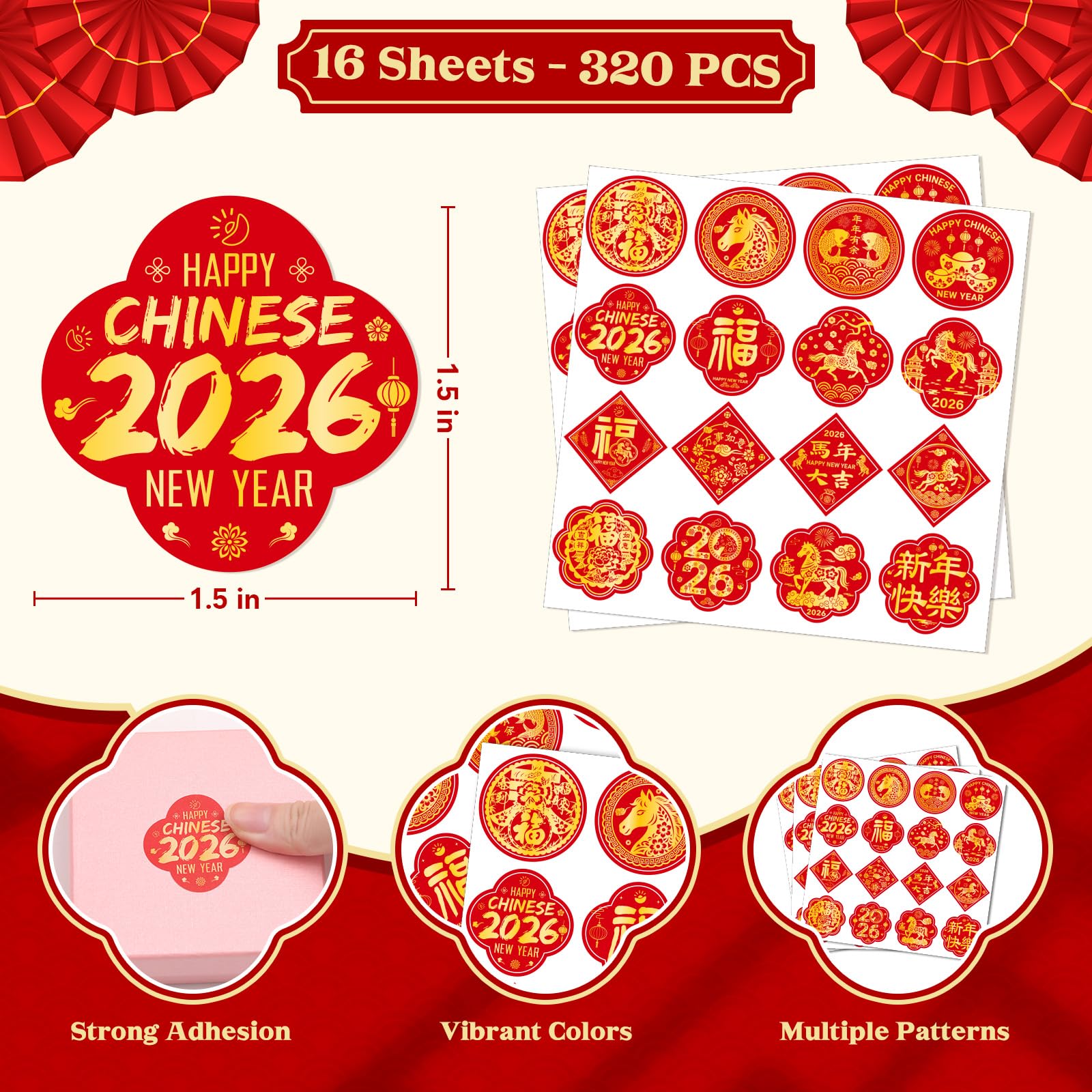 TREACLUB Lantern and horse design stickers for red envelopes and party decor.