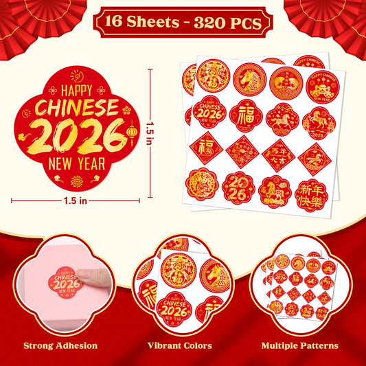 TREACLUB Lantern and horse design stickers for red envelopes and party decor.