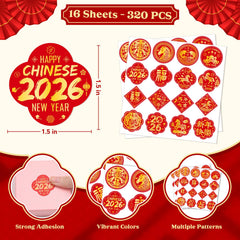 TREACLUB Lantern and horse design stickers for red envelopes and party decor.