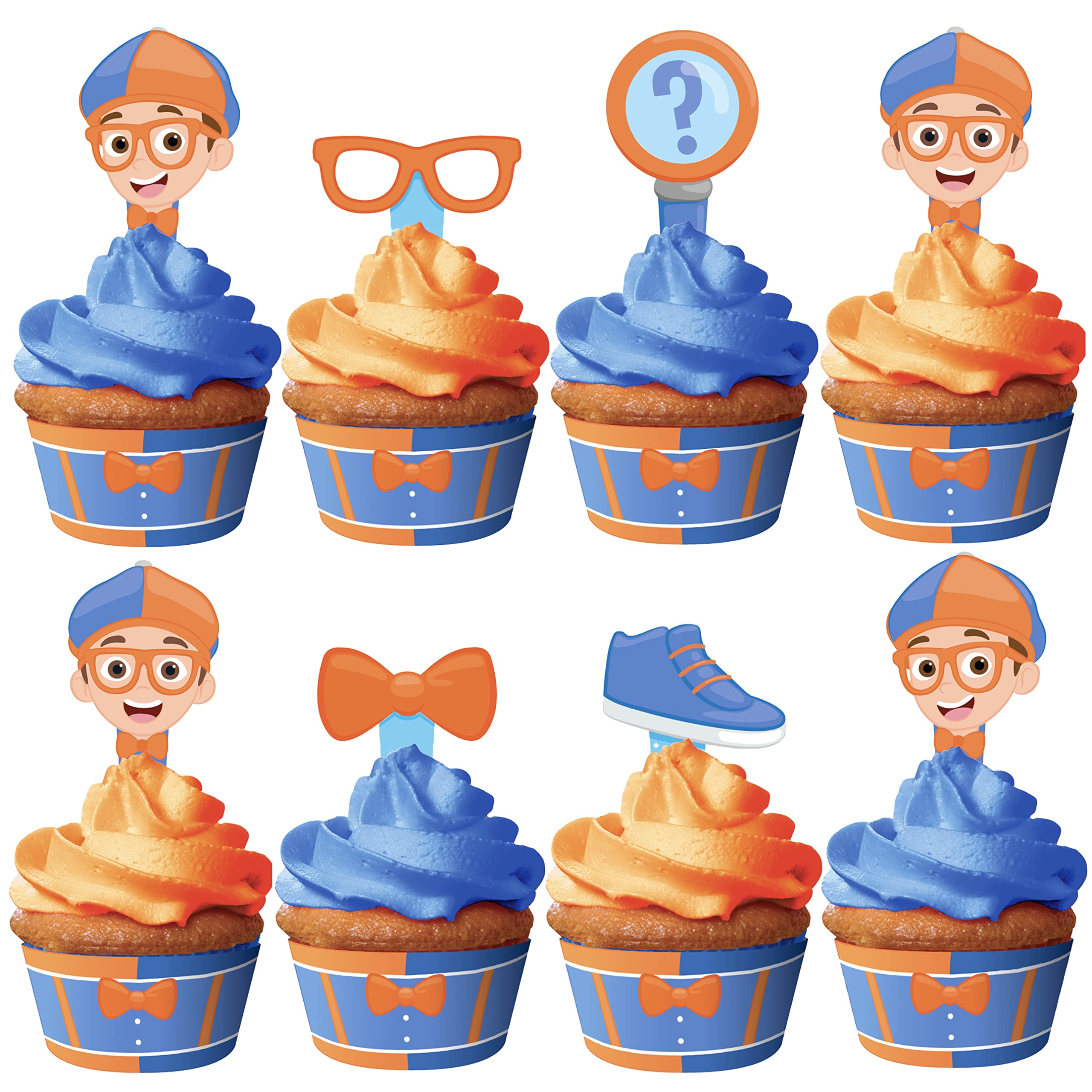 Treasures Gifted Blippi cupcake toppers add quick themed flair to cupcakes.