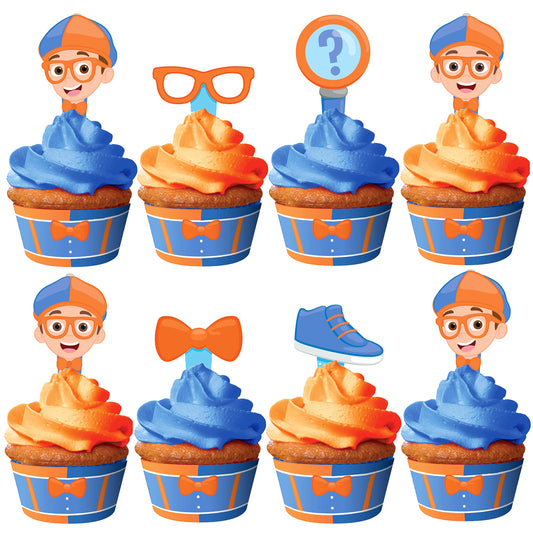 Treasures Gifted Blippi cupcake toppers add quick themed flair to cupcakes.
