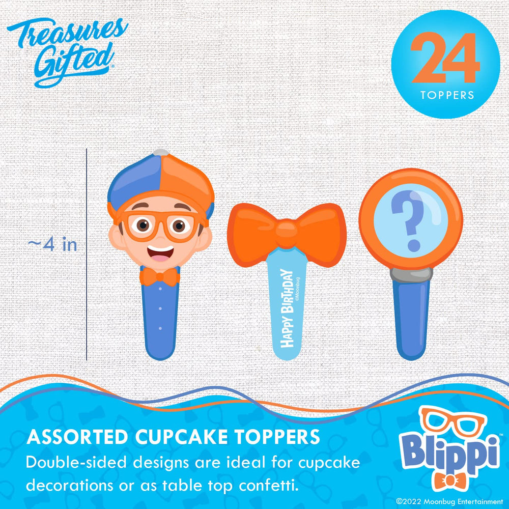 Treasures Gifted Blippi cupcake wrappers brighten treats with bold blue and orange.