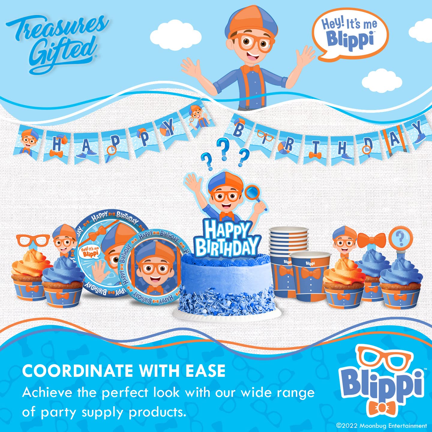 Treasures Gifted Blippi toppers and wrappers decorate cupcakes in minutes.