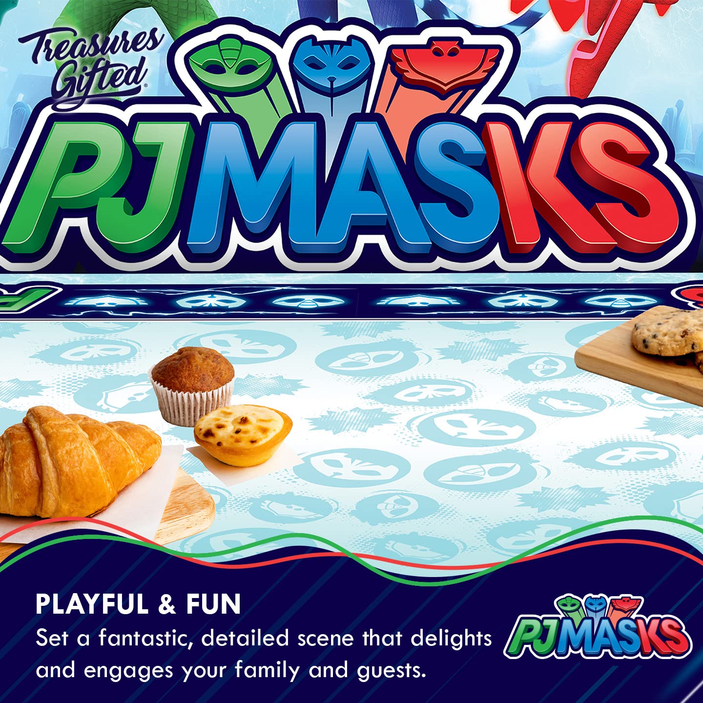 Treasures Gifted PJ Masks decorations help create a cohesive party look.
