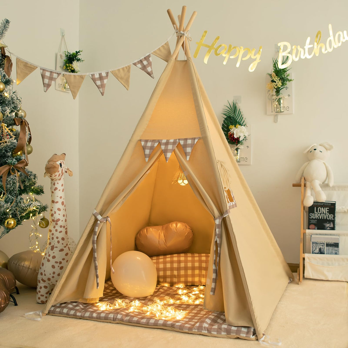 TreeBud teepee tent with padded mat offers comfy play space for kids