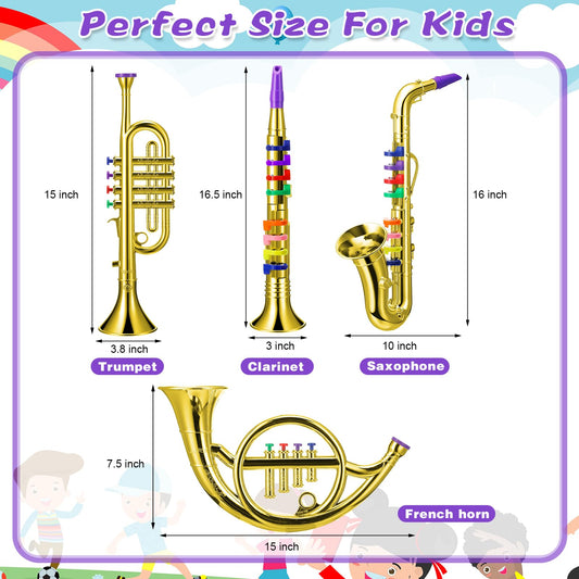 Treela toy saxophone showcases color keys for beginner-friendly play.