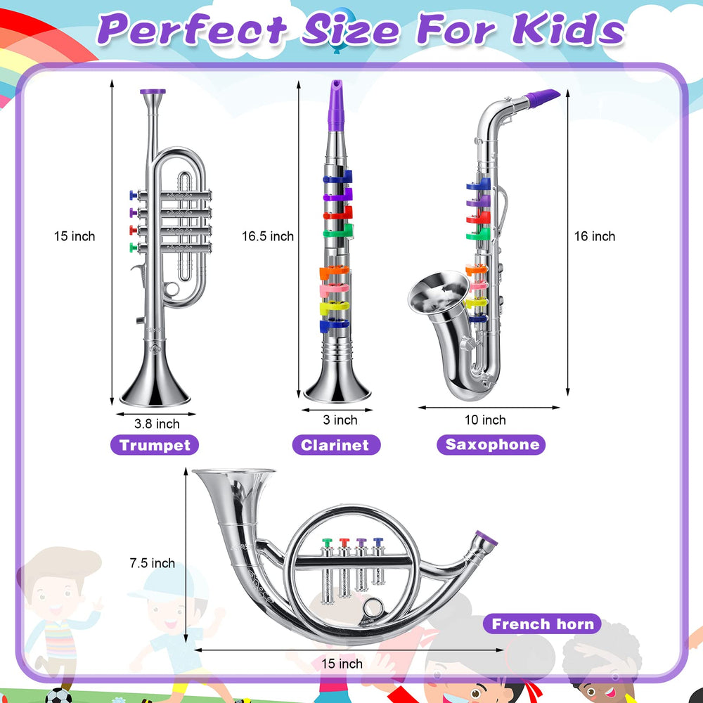 Treela toy saxophone with color coded keys for early rhythm exploration.