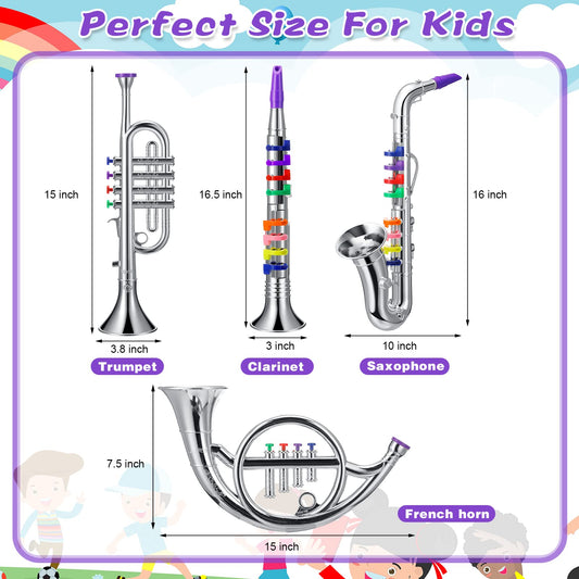 Treela toy saxophone with color coded keys for early rhythm exploration.