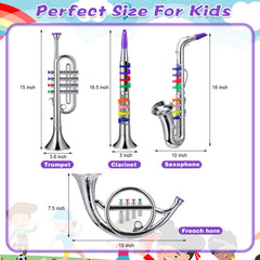Treela toy saxophone with color coded keys for early rhythm exploration.