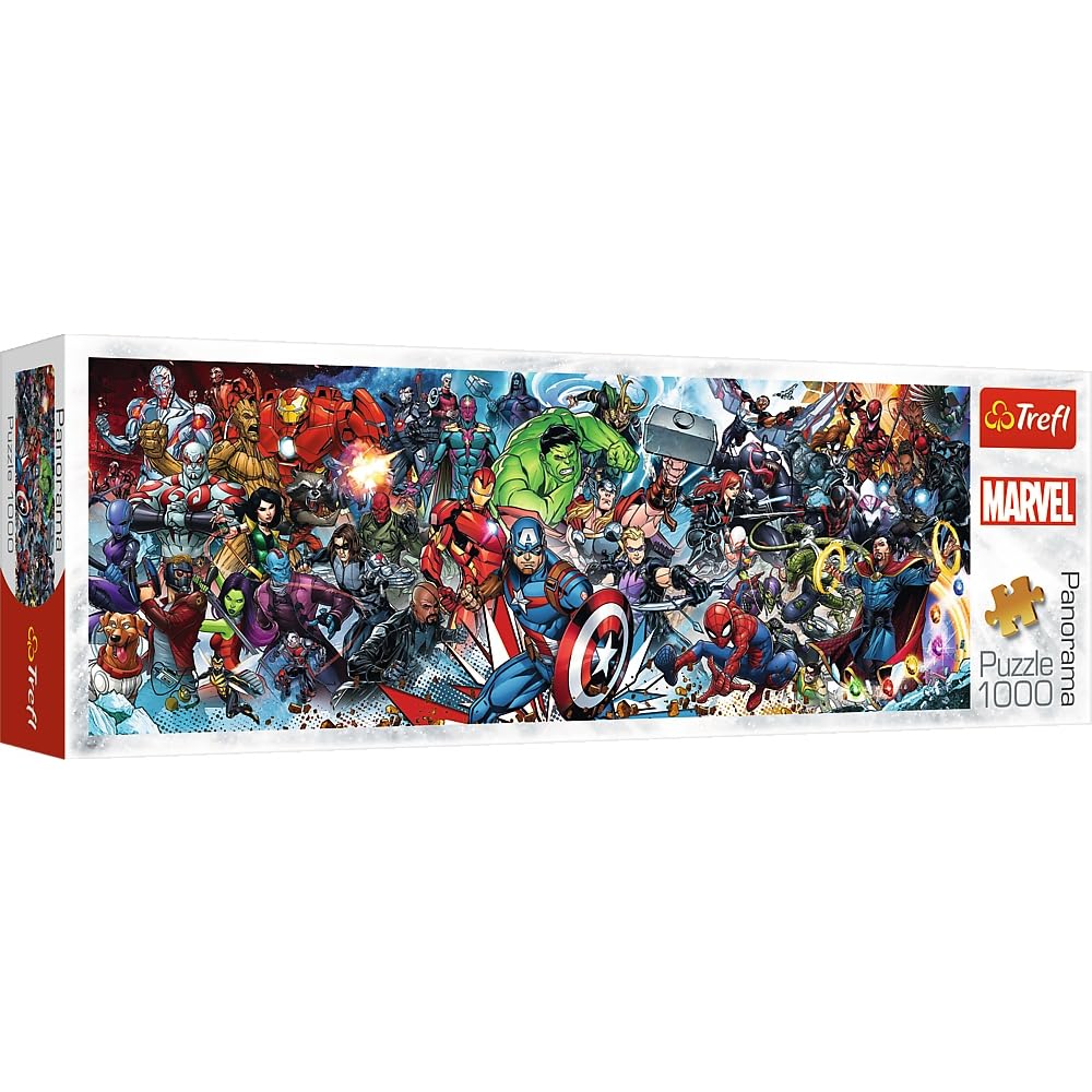 Trefl Marvel Avengers assembled panorama ready to hang on a wall.