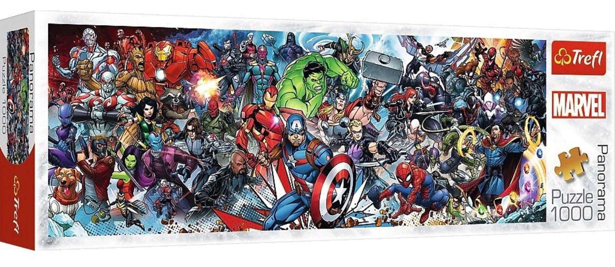 Trefl Marvel Avengers family puzzle time with kids and adults collaborating.