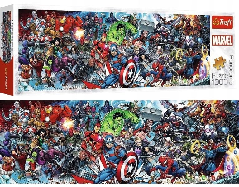 Trefl Marvel Avengers puzzle pieces close-up emphasizes easy handling.