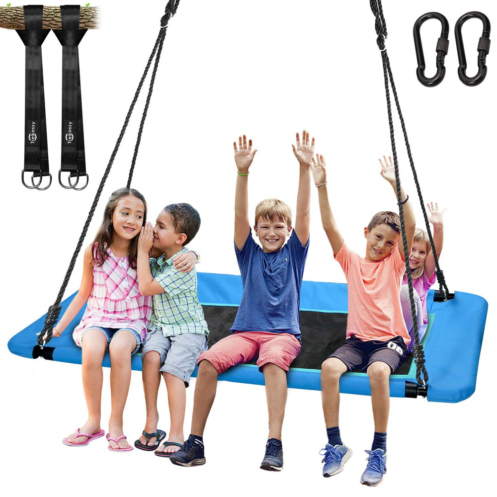 Trekassy 60-inch rectangle swing with blue platform for family fun.
