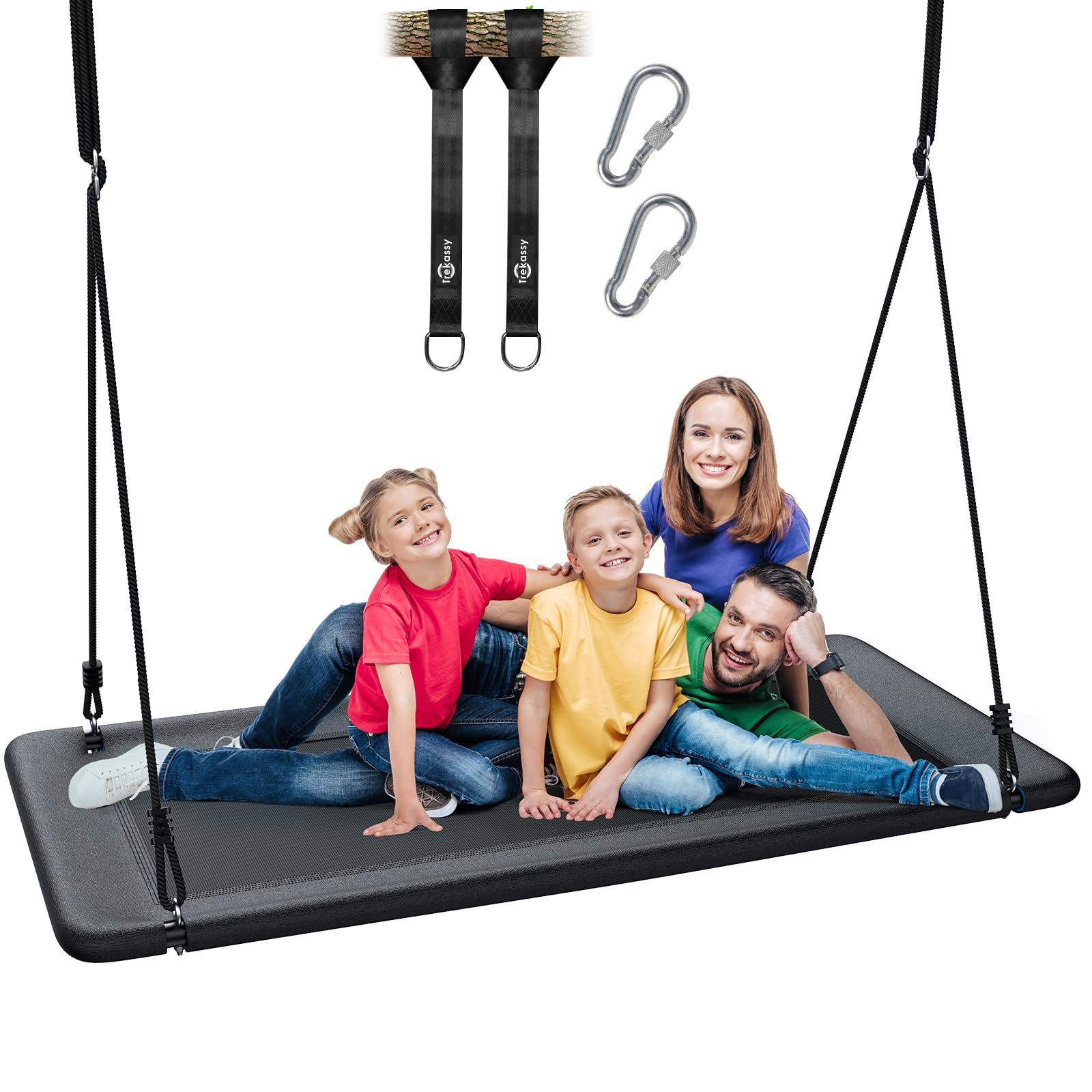 Trekassy 60-inch platform swing seat area for kids, spacious and sturdy for social play.