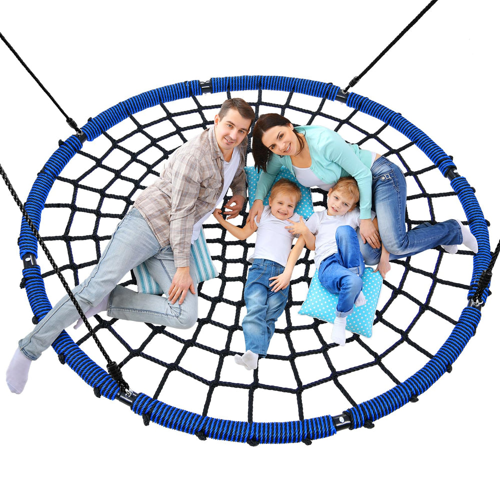 Trekassy 60-inch spider saucer swing being assembled in a backyard for family fun.