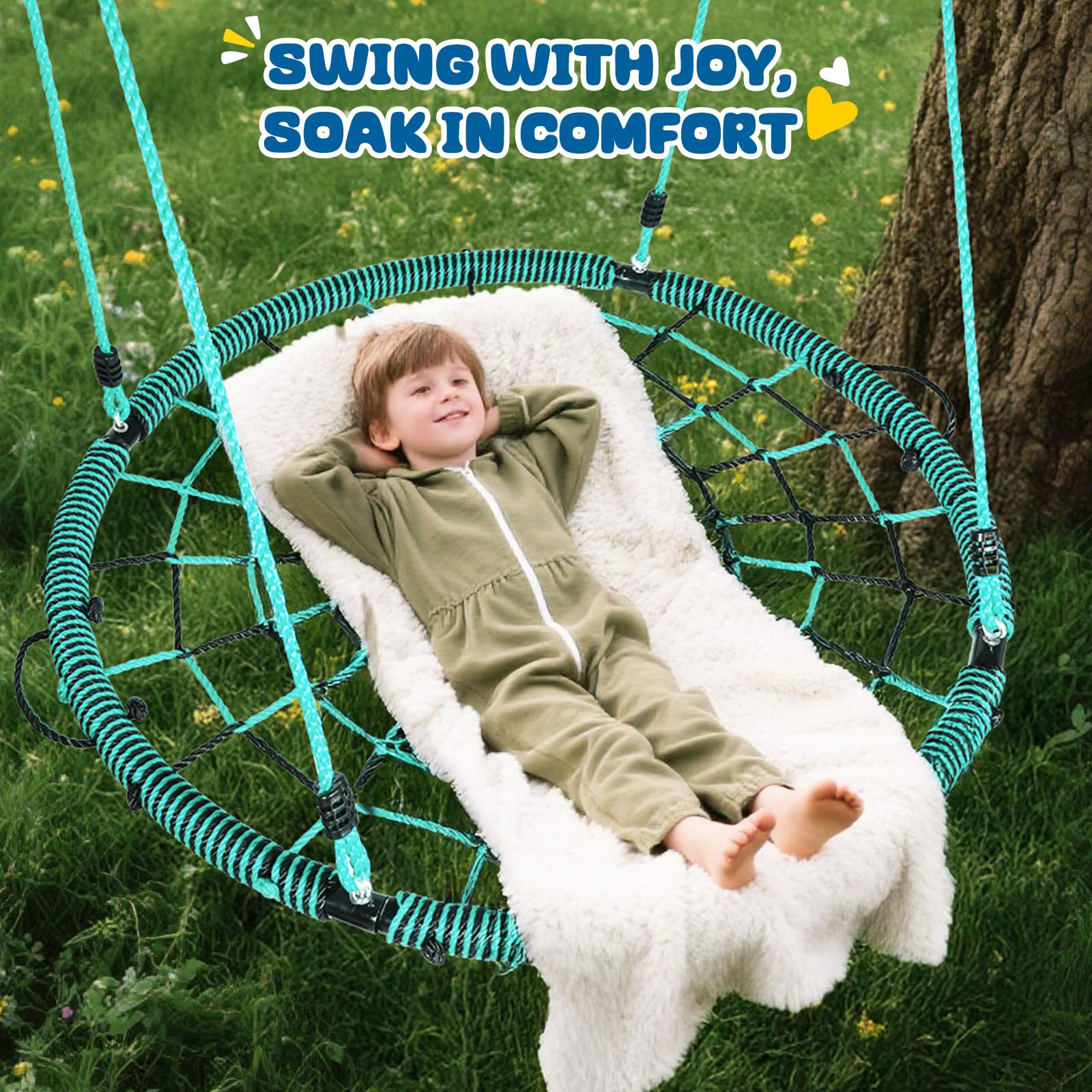 Trekassy green-black tree swing fits many trees and outdoor spaces for flexible placement