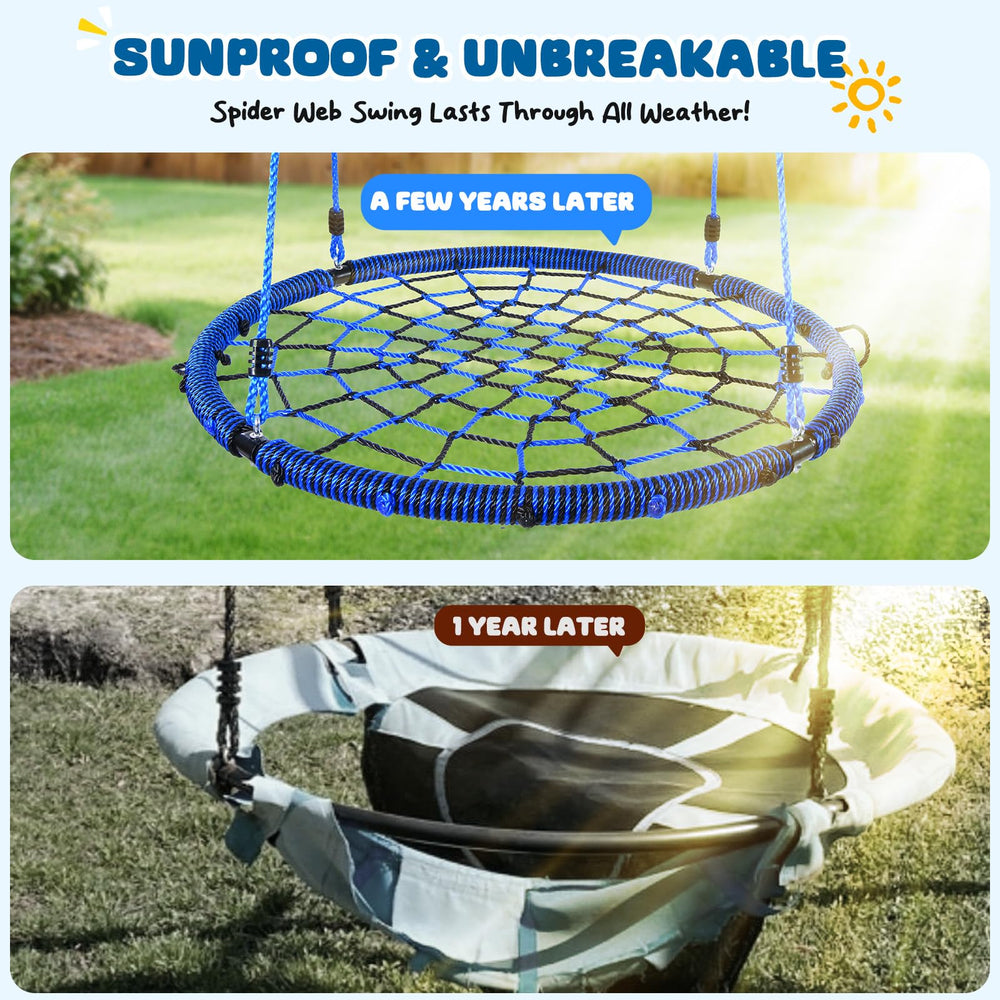Trekassy kids and adults enjoy a shared, family-friendly net swing.