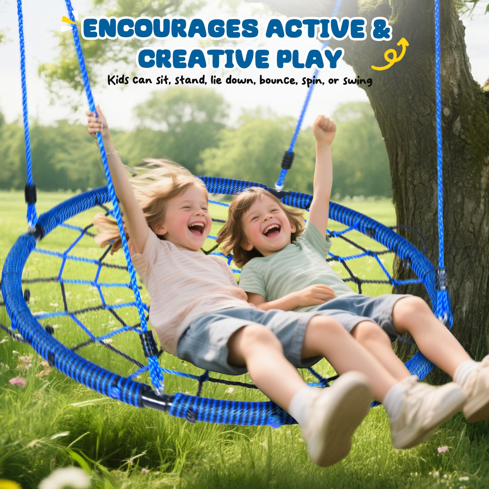 Trekassy tree swing with included straps for quick, tool-free setup.