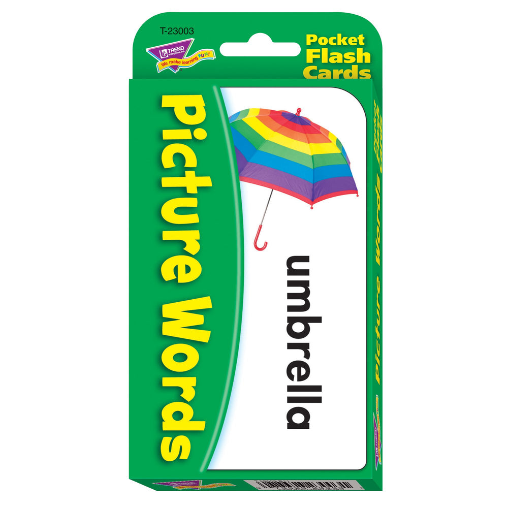Trend Enterprises Picture Words Pocket Flash Cards with colorful front photos aid early language learning
