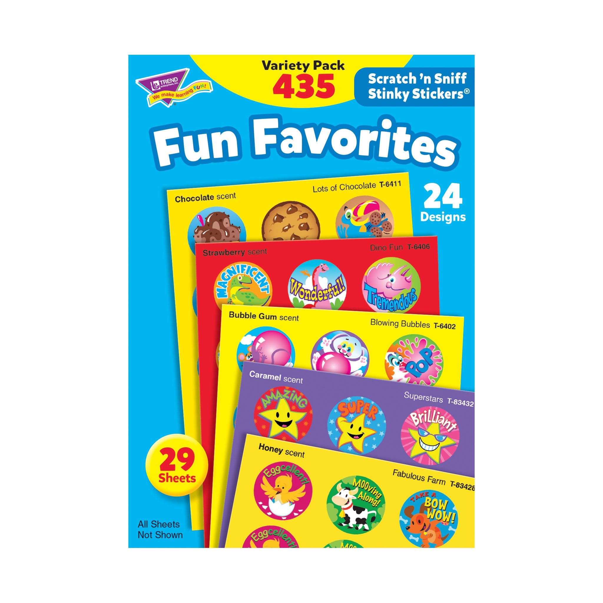 Trend Enterprises Stinky Stickers assortment with 24 designs for rewards and crafts.