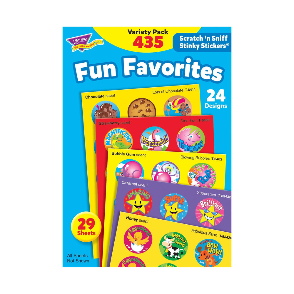 Trend Enterprises Stinky Stickers assortment with 24 designs for rewards and crafts.
